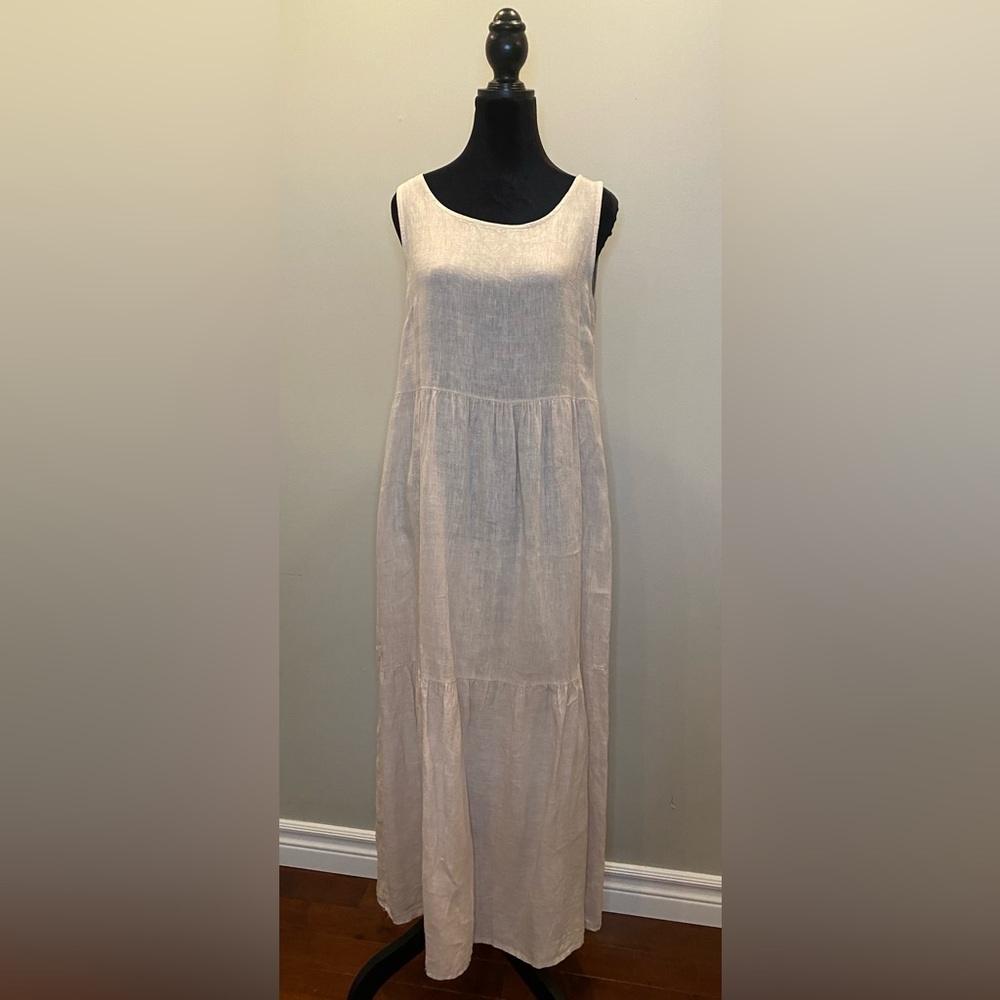 Raw linen tiered maxi dress